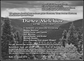 Traueranzeige von Dieter Melchior von Südthüringer Presse
