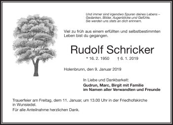 Traueranzeige von Rudolf Schricker von Frankenpost