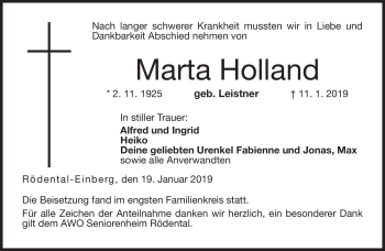 Traueranzeige von Marta Holland von Neue Presse Coburg