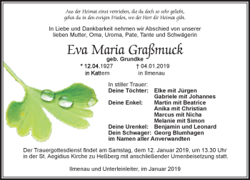 Traueranzeige von Eva Maria Graßmuck von Südthüringer Presse