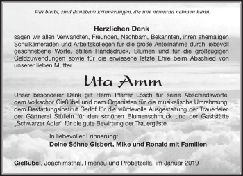 Traueranzeige von Uta Amm von Südthüringer Presse