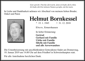 Traueranzeige von Helmut Bornkessel von Neue Presse Coburg