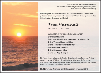 Traueranzeige von Fred Marschall von Südthüringer Presse
