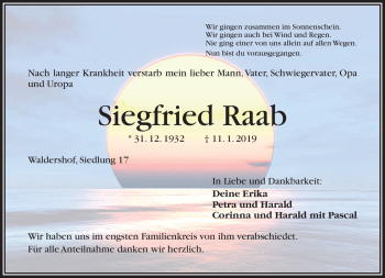 Traueranzeige von Siegfried Raab von Frankenpost