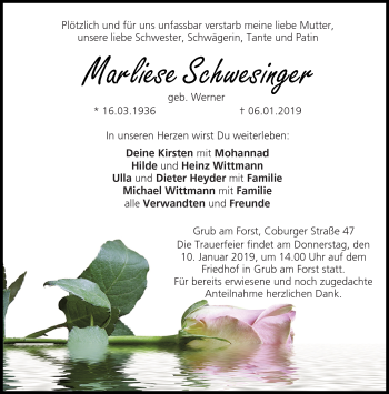 Traueranzeige von Marliese Schwesinger von Neue Presse Coburg