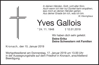 Traueranzeige von Yves Gallois von Neue Presse Coburg