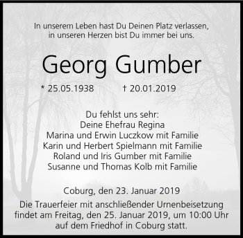 Traueranzeige von Georg Gumber von Neue Presse Coburg
