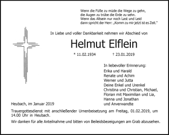 Traueranzeige von Helmut Elflein von Neue Presse Coburg