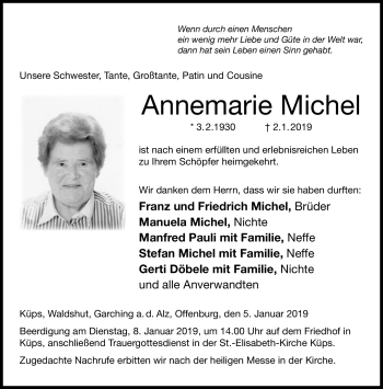 Traueranzeige von Annemarie Michel von Neue Presse Coburg