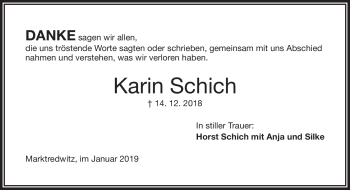 Traueranzeige von Karin Schich von Frankenpost