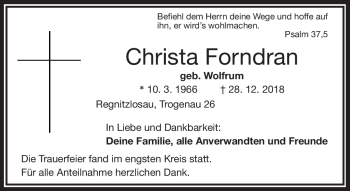 Traueranzeige von Christa Forndran von Frankenpost
