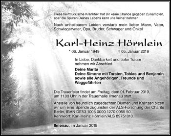 Traueranzeige von Karl-Heinz Hörnlein von Südthüringer Presse