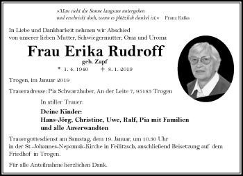 Traueranzeige von Erika Rudroff von Frankenpost