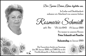 Traueranzeige von Rosmarie Schmidt von Südthüringer Presse