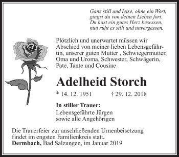 Traueranzeige von Adelheid Stroch von Südthüringer Presse