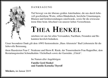 Traueranzeige von Thea Henkel von Südthüringer Presse