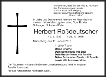 Traueranzeige von Herbert Roßdeutscher von Frankenpost