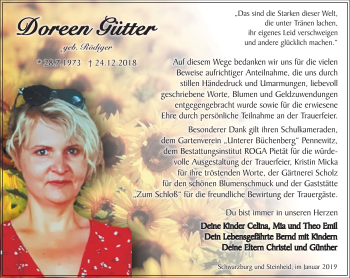 Traueranzeige von Doreen Gütter von Südthüringer Presse
