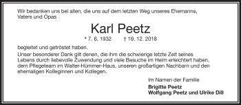 Traueranzeige von Karl Peetz von Frankenpost