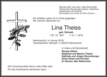 Traueranzeige von Lina Theiss von Frankenpost