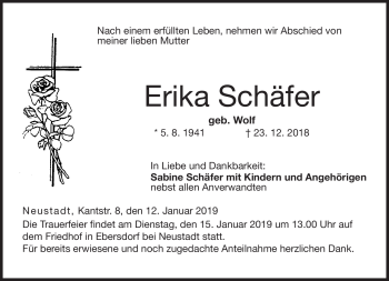Traueranzeige von Erika Schäfer von Neue Presse Coburg