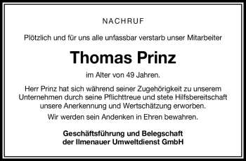Traueranzeige von Thomas Prinz von Südthüringer Presse