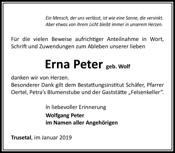 Traueranzeige von Erna Peter von Südthüringer Presse
