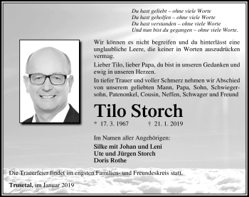 Traueranzeige von Tilo Storch von Südthüringer Presse