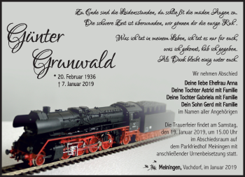 Traueranzeige von Günter Grunwald von Südthüringer Presse