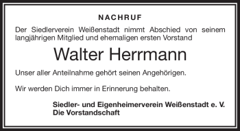 Traueranzeige von Walter Herrmann von Frankenpost