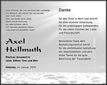 Traueranzeige von Axel Hellmuth von Südthüringer Presse