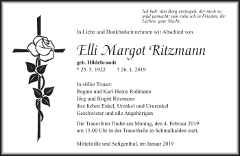 Traueranzeige von Elli Margot Ritzmann von Südthüringer Presse
