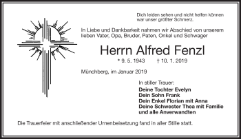 Traueranzeige von Alfred Fenzl von Frankenpost
