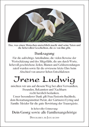 Traueranzeige von Irene Ludwig von Südthüringer Presse