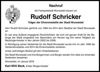 Traueranzeige von Rudolf Schricker von Frankenpost