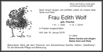 Traueranzeige von Edith Wolf von Frankenpost