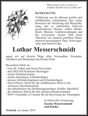 Traueranzeige von Lothar Messerschmidt von Südthüringer Presse
