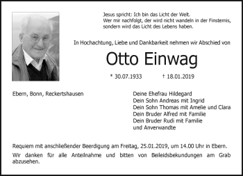 Traueranzeige von Otto Einwag von Neue Presse Coburg