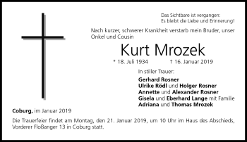 Traueranzeige von Kurt Mrozek von Neue Presse Coburg