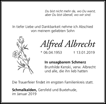 Traueranzeige von Alfred Albrecht von Südthüringer Presse