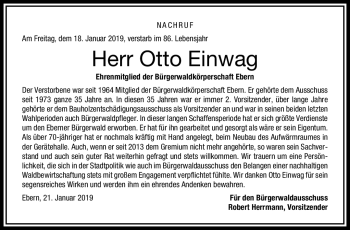 Traueranzeige von Otto Einwag von Neue Presse Coburg