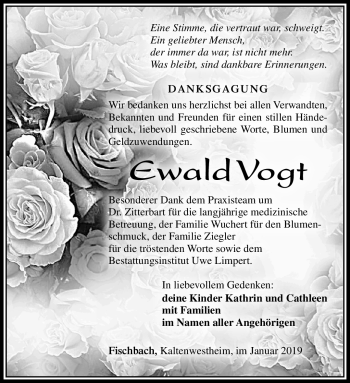 Traueranzeige von Ewald Vogt von Südthüringer Presse