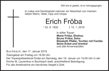 Traueranzeige von Erich Fröba von Neue Presse Coburg