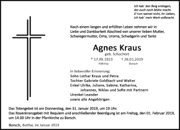 Traueranzeige von Agnes Kraus von Südthüringer Presse