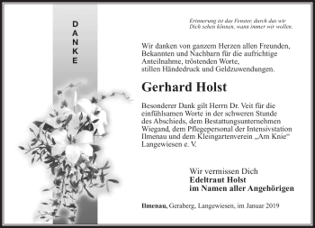 Traueranzeige von Gerhard Holst von Südthüringer Presse