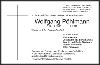 Traueranzeige von Wolfgang Pöhlmann von Frankenpost