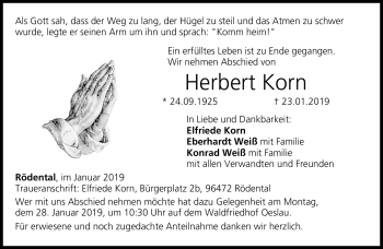 Traueranzeige von Herbert Korn von Neue Presse Coburg