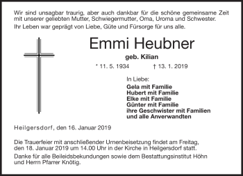 Traueranzeige von Emmi Heubner von Neue Presse Coburg
