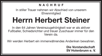 Traueranzeige von Herbert Steiner von Frankenpost