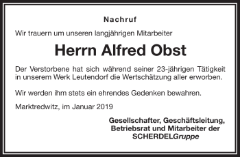 Traueranzeige von Alfred Obst von Frankenpost